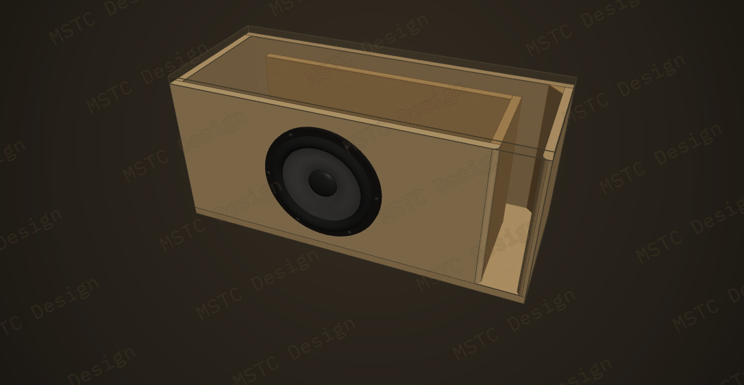 Bassreflex-kasse med foldet slot-port, 1× 12 tommer, designet af MSTC